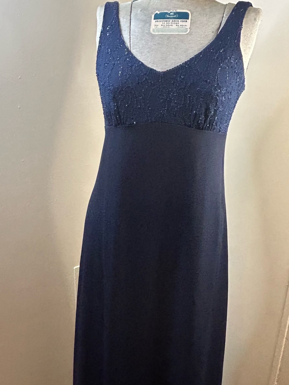 Navy Formal Gown w/Beaded Bodice